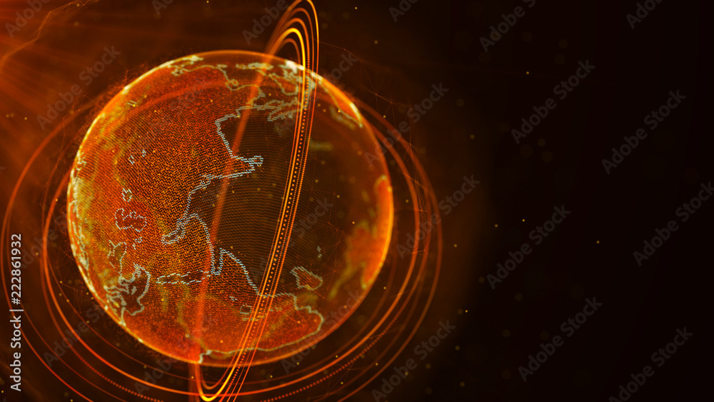 Poster Global network connection. World map point. Representing the global. Network connection. 3D rendering.