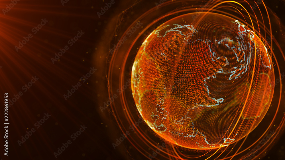 Poster Global network connection. World map point. Representing the global. Network connection. 3D rendering.