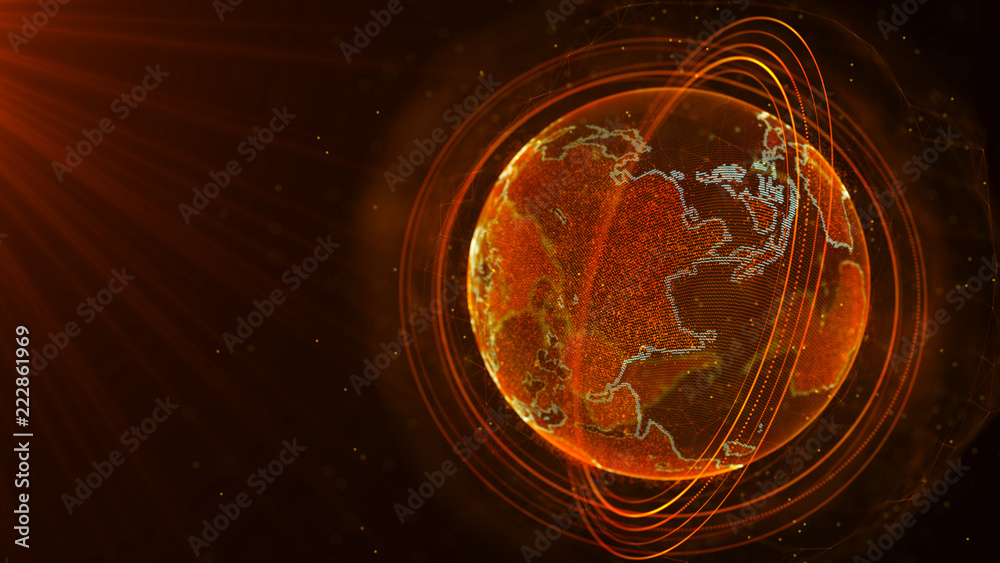 Poster Global network connection. World map point. Representing the global. Network connection. 3D rendering.