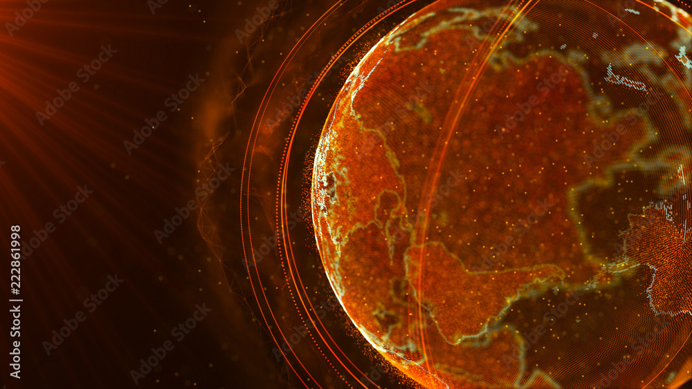 Poster Global network connection. World map point. Representing the global. Network connection. 3D rendering.