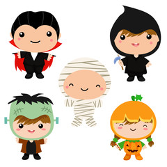 cute kids in halloween theme costume collection