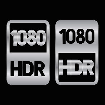 1080 HDR format silver icon. Pure vector illustration on black background