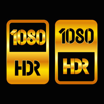 1080 HDR format gold and cut icon. Pure vector illustration on black background