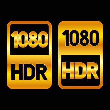 1080 HDR format gold icon. Pure vector illustration on black background