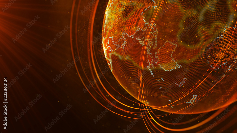 Poster Global network connection. World map point. Representing the global. Network connection. 3D rendering.