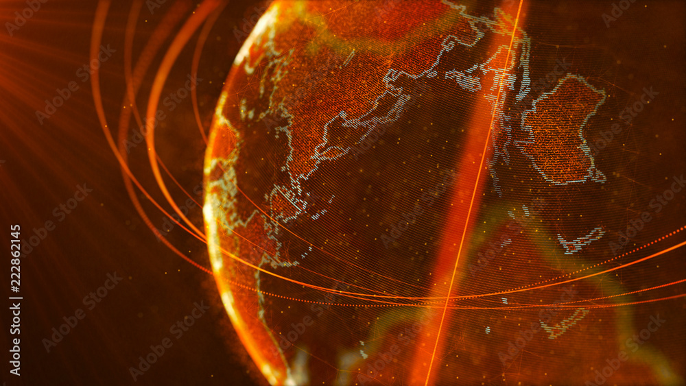 Poster Global network connection. World map point. Representing the global. Network connection. 3D rendering.