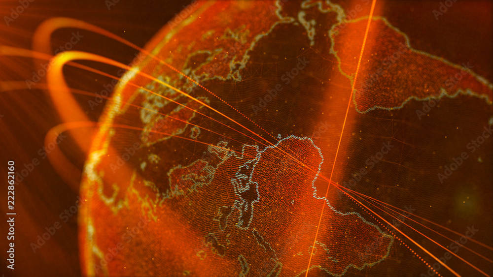 Poster Global network connection. World map point. Representing the global. Network connection. 3D rendering.