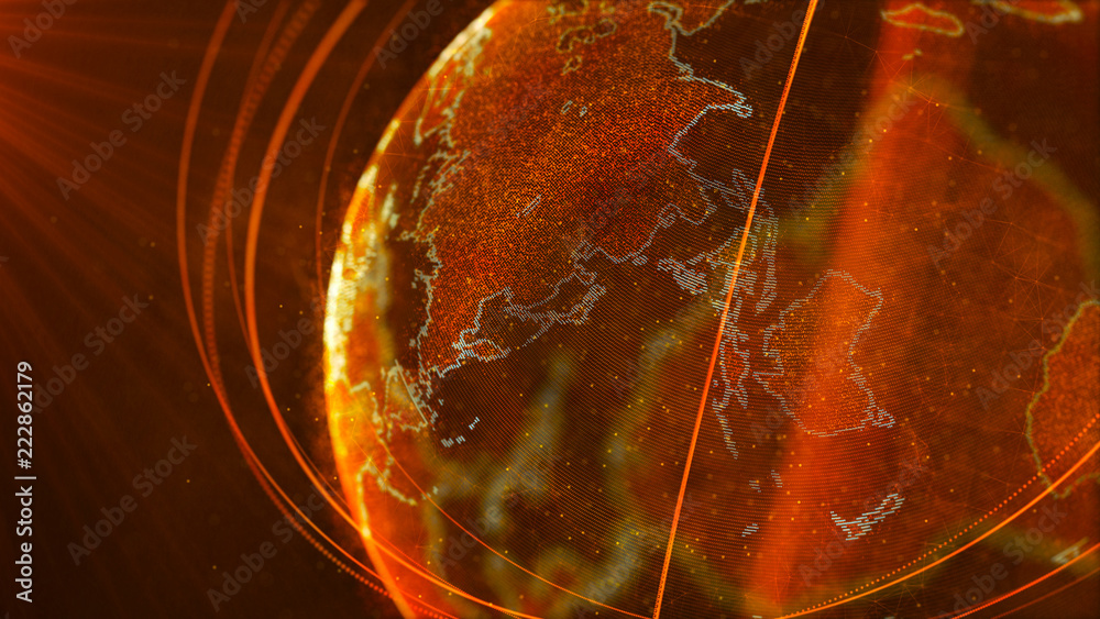 Poster Global network connection. World map point. Representing the global. Network connection. 3D rendering.