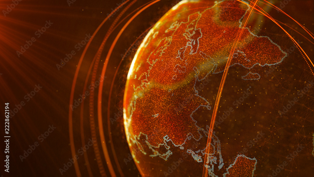 Fototapete Global network connection. World map point. Representing the global. Network connection. 3D rendering.