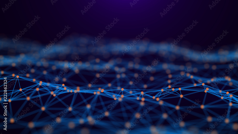 Aufkleber Network connection dots and lines. Technology background. Plexus. Big data background. Green. 3d rendering.