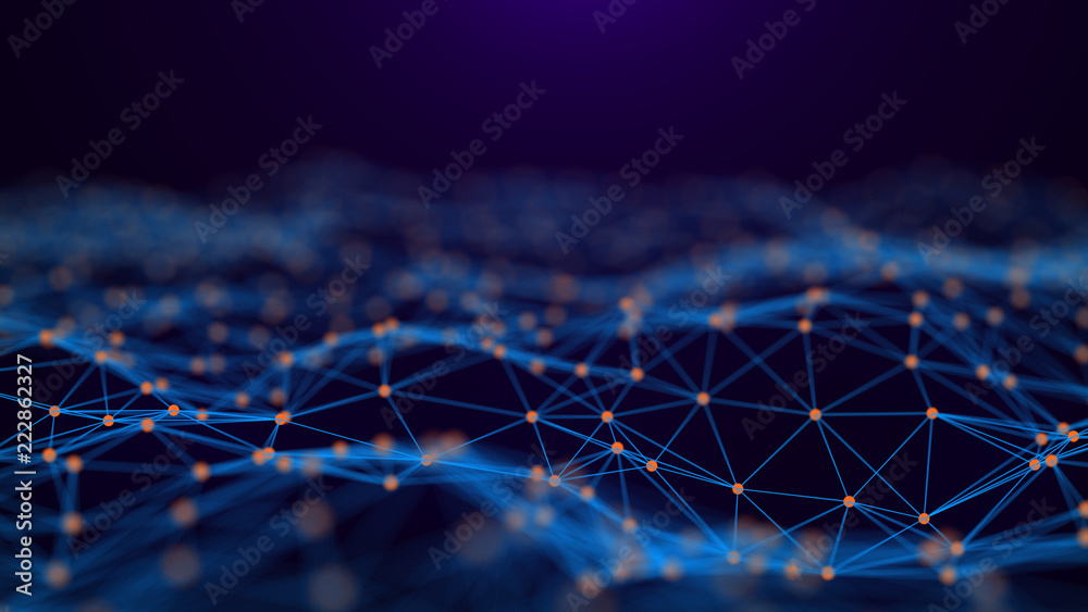 Fototapete Network connection dots and lines. Technology background. Plexus. Big data background. Green. 3d rendering.
