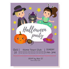 cute halloween party poster with alien costume