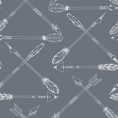   Tribal Indian seamless set of arrows. Ethnic hand drawn vector illustration.