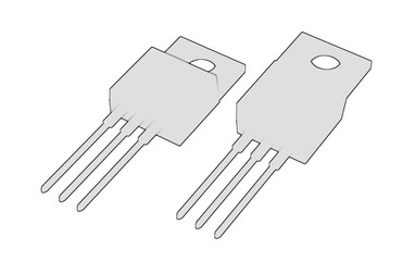Isolated TO-220 MOSFET electronic package 3d illustration sketch outline