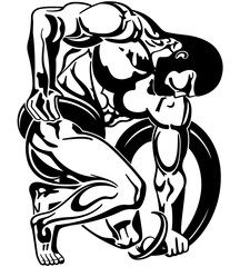 Illustration of an athletic male athlete struggling with a boa c