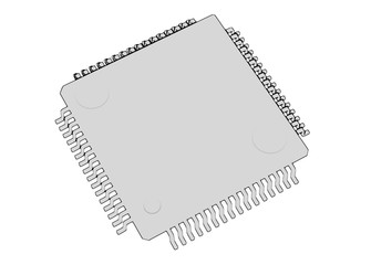 Electrionic Circuit Chip Package LQFP 3d illustration skecth outline