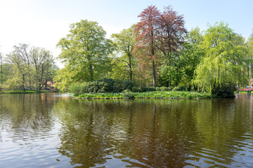 Fototapeta na wymiar Netherlands,Lisse, a body of water surrounded by trees