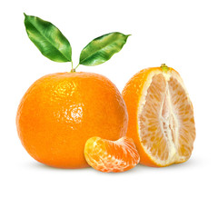 Fresh delicious mandarins, tangerine, clementine isolated on white background. Creative minimalistic food concept.