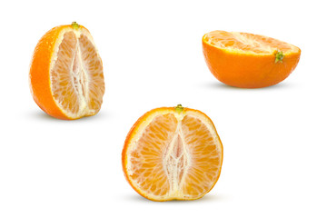 Fresh piece mandarins, tangerine, clementine isolated on white background. Minimalistic food concept.