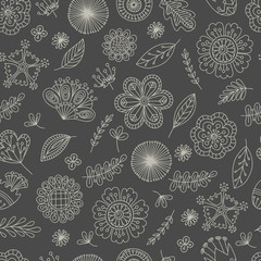 Seamless pattern for printing on paper or fabric. Doodles vector abstract flowers