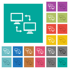 Data syncronization square flat multi colored icons