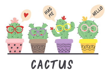 cartoon funny cactus in glasses - vector illustration, eps © nataka