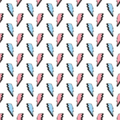 Lightning seamless pattern vector illustration. Hand drawn sketched doodle lightning symbols