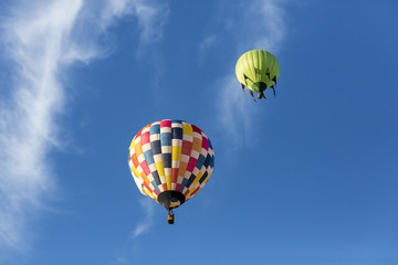 Hot air balloons flying in a beautiful blue clear sky