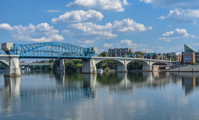 Fototapeta na wymiar Bridge in Chattanooga, Tennessee leading into downtown Chattanooga.