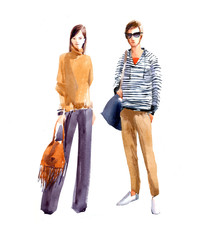 watercolor picture man and women