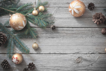 Christmas decoration on old wooden background