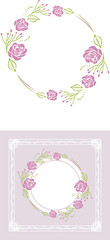 Stylized wreath of purple roses for greeting card