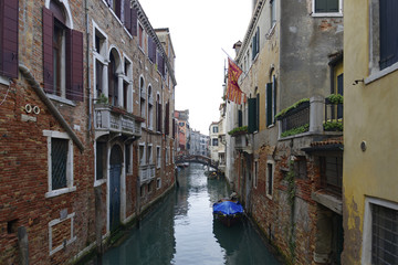 View of canal in Venice on the bridge. 
