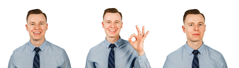 Set from portraits of young office worker isolated on a white background.