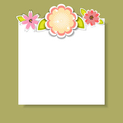 Template for postcard, invitation, card with flowers and leaves,white frame with floral decorative elements
