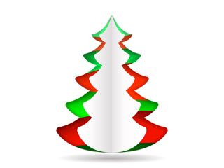Christmas tree cut from paper. Green and red paper layers. Vector illustration