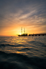 ship at sunset