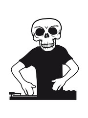 skelett schädel horror halloween verkleidung maske tot tod knochen dj mischpult platte auflegen club disko musik party feiern tanzen vinyl comic cartoon clipart lustig dance spaß c