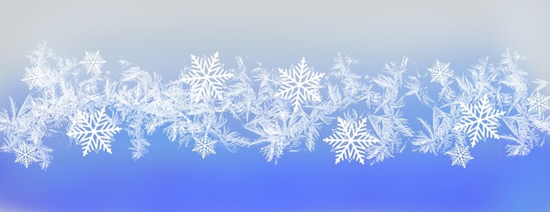 panorama winter border design in blues with snowflakes and winter theme