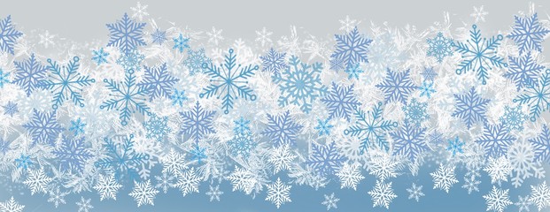 panorama winter border design in blues with snowflakes and winter theme