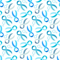  Blue ribbon and mars sign seamless pattern on a white background