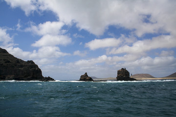 Discovering the coast of Lanzarote by boat, Canary Islands.