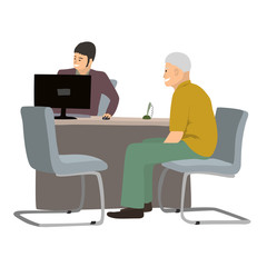 Customer and manager of bank. Simple style illustration