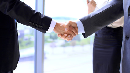 Business people shaking hands as a sign of agreement. Success concept