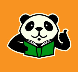 Panda character with book and thumb up