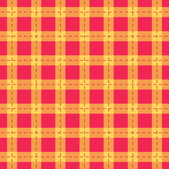 Seamless pattern check plaid fabric texture. Red with orange color Vector illustration.