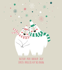 Couple Of Cute Bears In Winter.