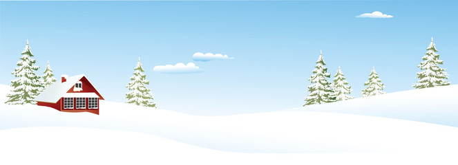 Christmas winter landscape with small settlement