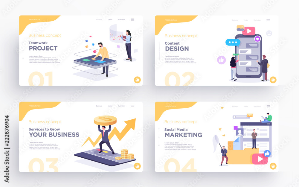 Canvas Prints presentation slide templates or hero banner images for websites, or apps. business concept illustrat