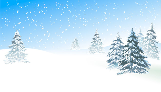 Christmas background with snow-covered trees